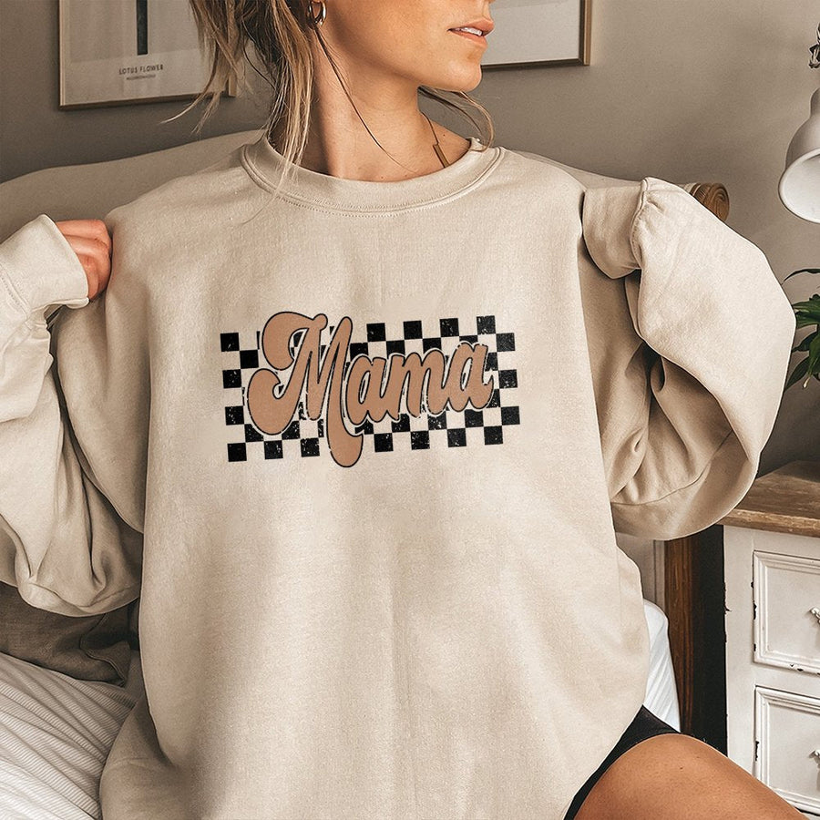 Mama Sweatshirt | Retro Checkered Graphic Design | Premium Cotton Blend | Gift for Mom Mother's Day 2026