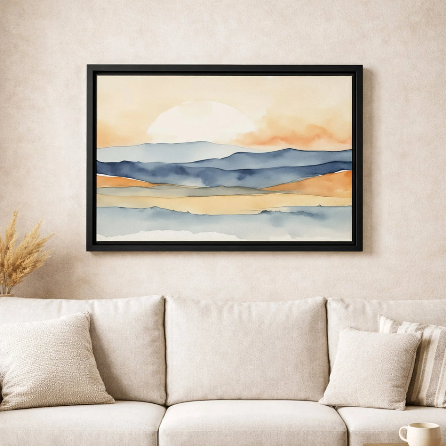 Abstract Watercolor Mountain Landscape Canvas | Soft Boho Sunset Wall Art | Premium Fade-Resistant Print | Modern Home & Office Decor Gift