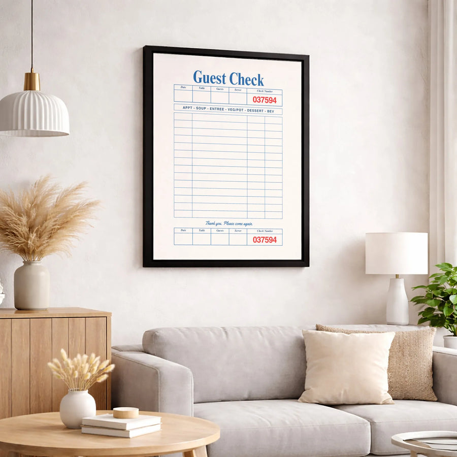 Guest Check Canvas Wall Art | Vintage Diner Receipt Print | Premium 1.25-inch Thick Gallery Wrap | Unique Retro Kitchen Decor for Foodies
