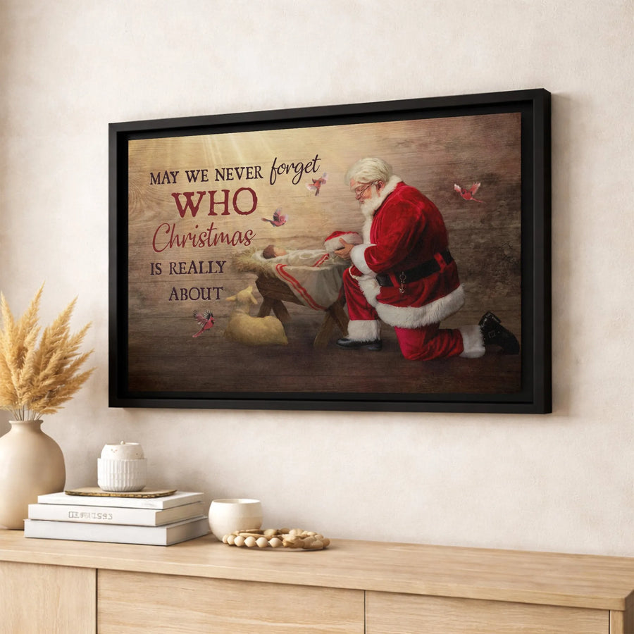 Santa Kneeling Before Baby Jesus Canvas | Religious Christmas Wall Art | Gallery-Quality 1.25-Inch Profile | Meaningful Holiday Home Decor Gift