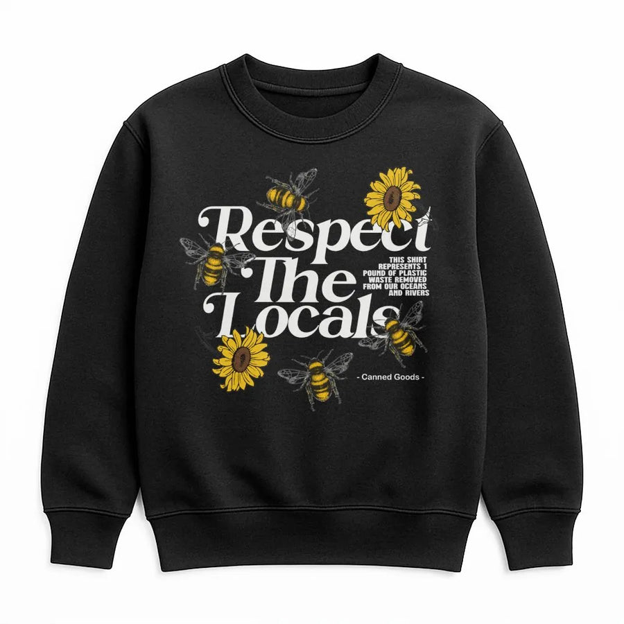 Respect The Locals Bee Sweatshirt | Sunflower Nature Graphic Print | Premium Eco-Conscious Sustainable Apparel | Gift For Nature Lovers And Beekeepers