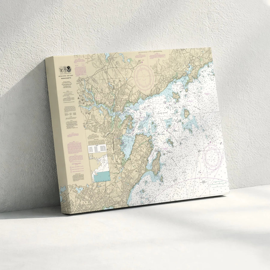 Salem Sound Nautical Chart Print | Massachusetts Maritime Map Wall Art | 1.25-Inch Gallery Canvas | Coastal Decor Gift for Sailors