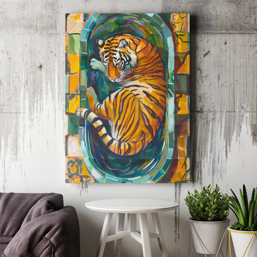 Curled Tiger Wall Art | Colorful Abstract Wildlife Canvas | Premium Gallery-Wrapped Decor | Animal Lover Gift for Living Room