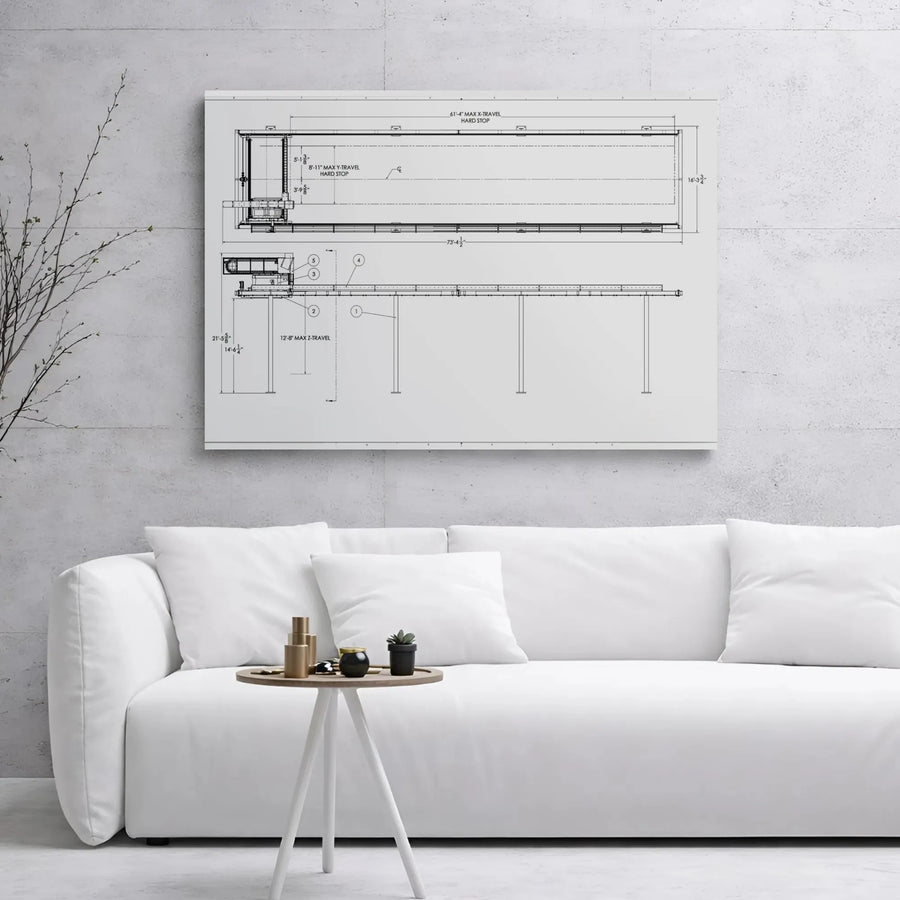 Mechanical Engineering Blueprint Canvas | Technical Drawing Gantry System | Premium Gallery Wrap Wall Art | Office Decor Gift for Engineers