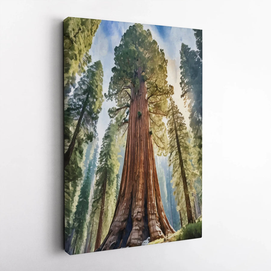 Giant Sequoia Tree Canvas Wall Art | Watercolor Forest Landscape Painting | Premium Fade-Resistant Print | Nature Lover Home Decor Gift