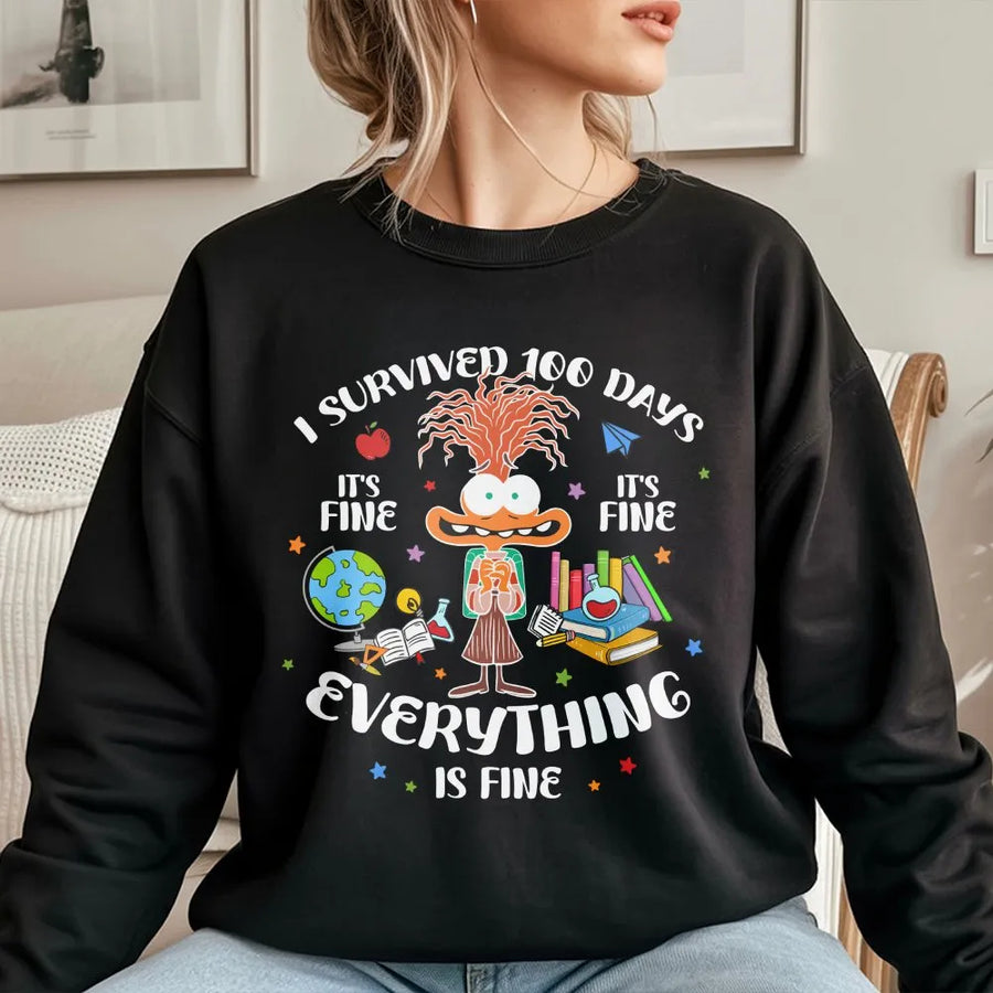 100 Days of School Sweatshirt | Funny Teacher Survivor School Gift | Premium Cotton Blend Crewneck | Educator Appreciation Apparel