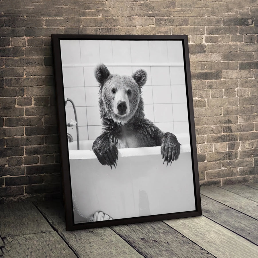 Bear In Bathtub Wall Art | Funny Bathroom Decor Print | Premium Gallery Wrapped Canvas | Whimsical Animal Home Decor Gift