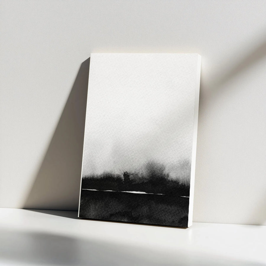 Abstract Landscape Canvas Wall Art | Minimalist Black and White Ink Wash Print | Thick Gallery Wrapped Canvas | Modern Home Decor Gift