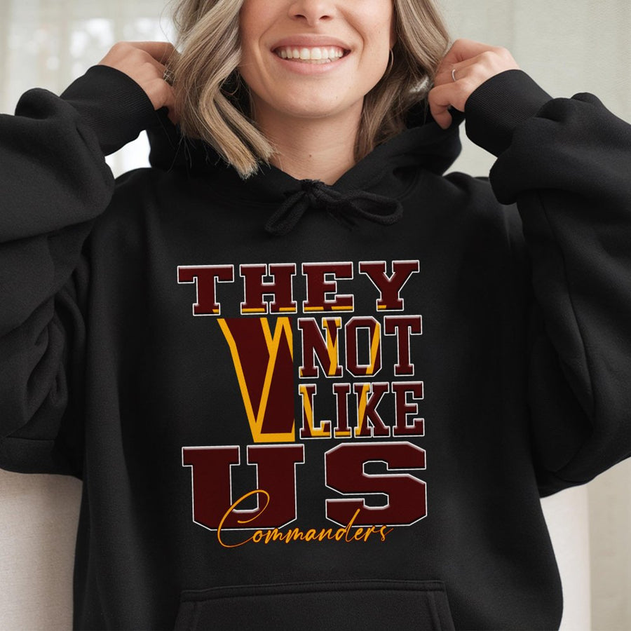 They Not Like Us Commanders With A Large V Logo In Washington Commanders Colors Hoodie