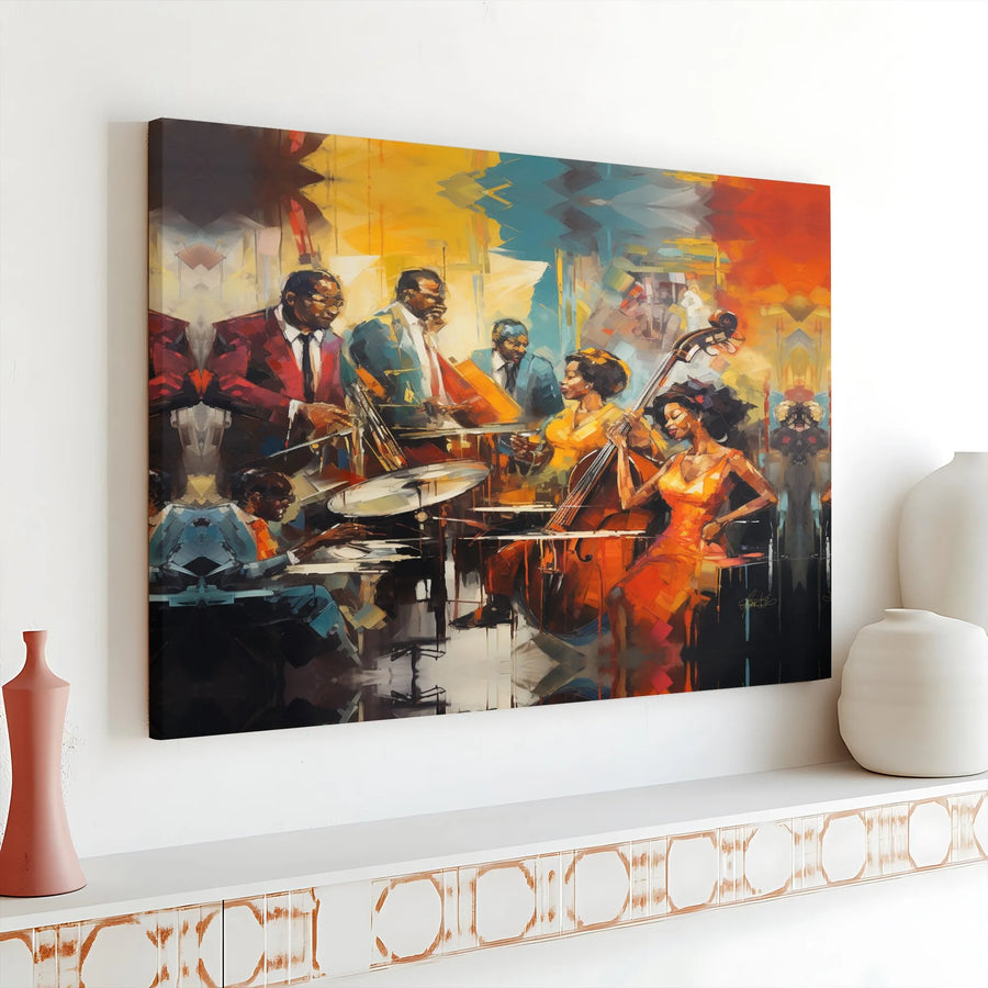 Jazz Club Canvas Wall Art | Abstract African American Musicians Painting | Premium 1.25" Thick Gallery Wrap | Music Lover Gift & Soulful Home Decor