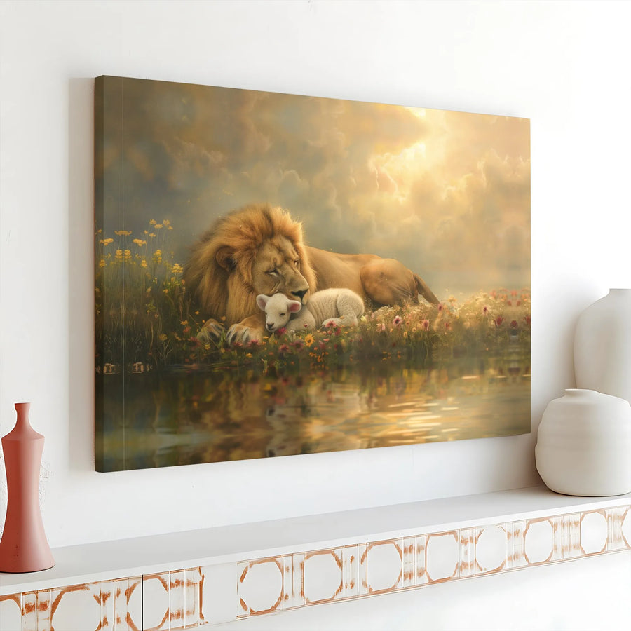 Lion and Lamb Wall Art | Biblical Peace Canvas Print | Premium 1.25-Inch Gallery Wrap | Christian Home Decor Gift