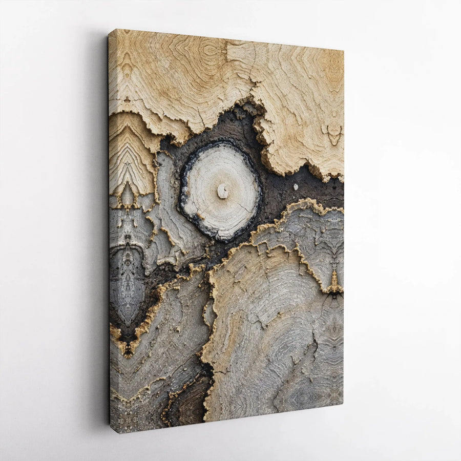 Abstract Tree Ring Canvas Wall Art | Textured Wood Slice Geological Design | Premium Fade-Resistant Print | Collector's Modern Rustic Home Decor Gift