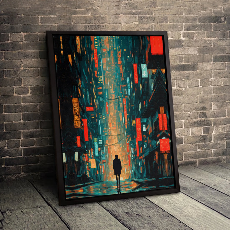 Cyberpunk City Canvas Print | Neon Rain Street Art | Premium 1.25" Gallery Wrap | Modern Dystopian Wall Decor For Gamers
