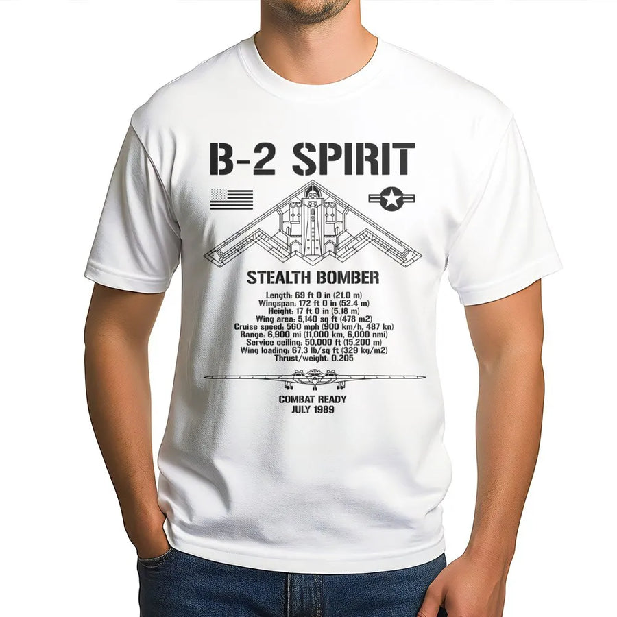 B-2 Spirit Stealth Bomber T-Shirt | Technical Aircraft Blueprint Graphic | Premium Cotton Aviation Tee | Gift for Pilot and Military History Fan