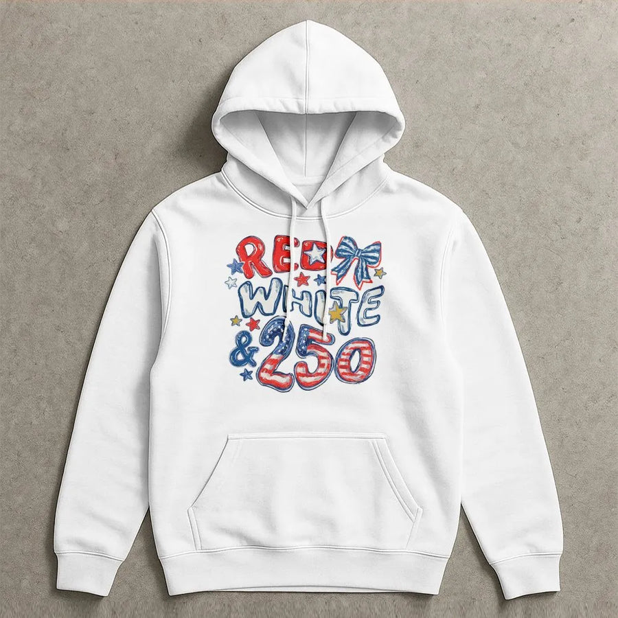250th Anniversary Hoodie | Red White and 250 Patriotic Design | Premium Cotton Blend | USA 4th of July Gift for Men and Women
