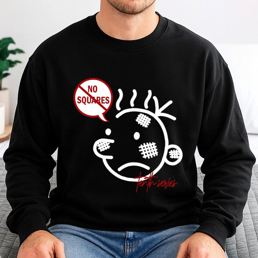 No Squares Graphic Sweatshirt | Retro Indie Cartoon Illustration | Unisex Cotton Blend Pullover | Aesthetic Streetwear Gift For Him And Her