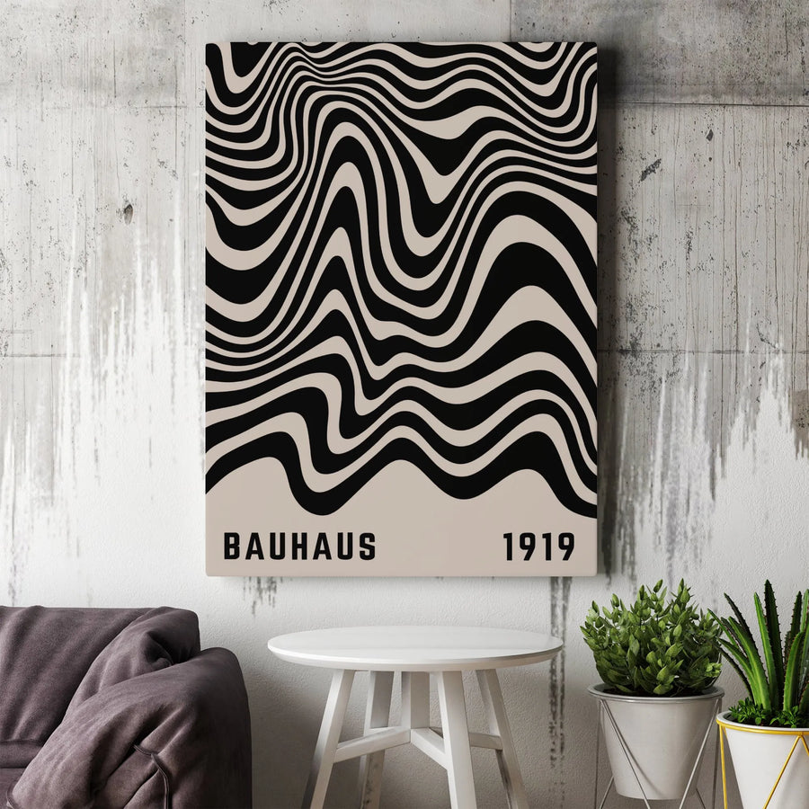 Bauhaus 1919 Abstract Canvas Wall Art | Mid Century Modern Wavy Line Design | Premium Gallery Wrapped Print | Minimalist Office Decor Gift