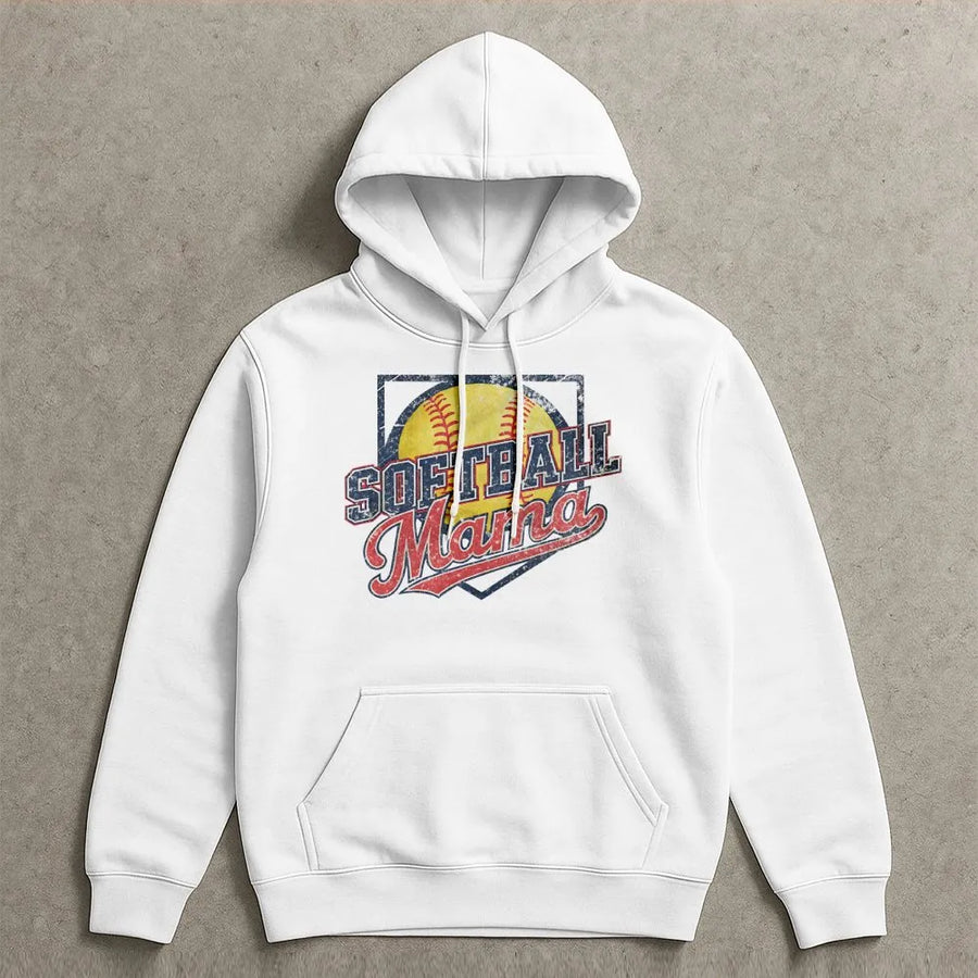 Softball Mama Hoodie | Vintage Style Game Day Graphic Pullover | Soft Cotton Blend | Premium Gift for Mom on Mothers Day