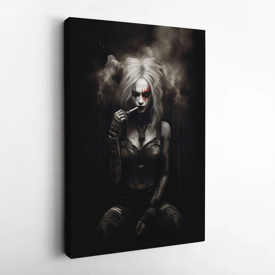 Gothic Warrior Woman Canvas Print | Dark Fantasy Smoke Aesthetic Wall Art | Premium 1.25" Gallery Wrap | Edgy Home & Office Decor Gift