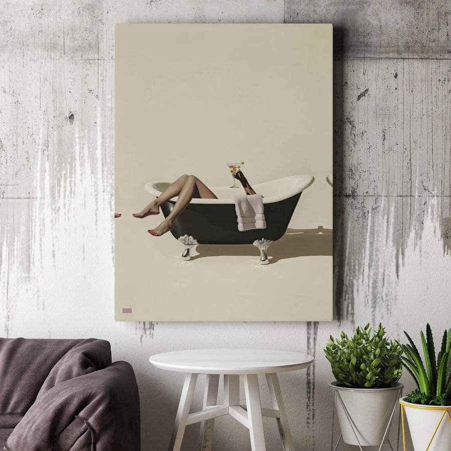 Woman in Bathtub Canvas Print | Surreal Martini Cocktail Art | Premium Gallery Wrapped Canvas | Modern Bathroom Decor Gift for Her
