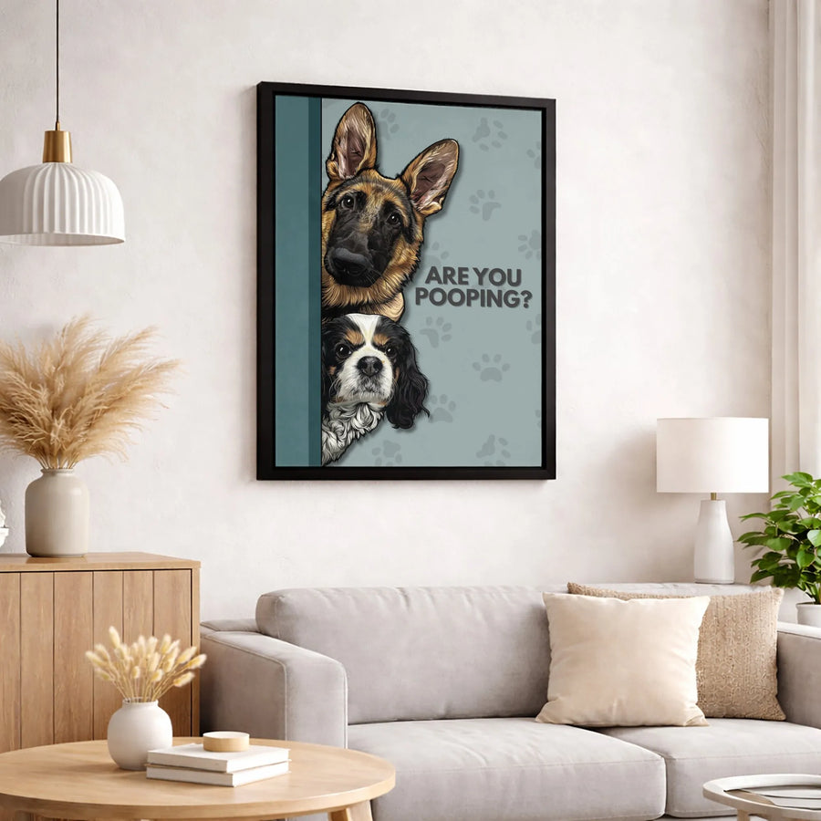 Dog Bathroom Wall Art | German Shepherd and Cavalier King Charles Spaniel Portrait | 1.25 Inch Premium Gallery Canvas | Funny Home Decor Gift