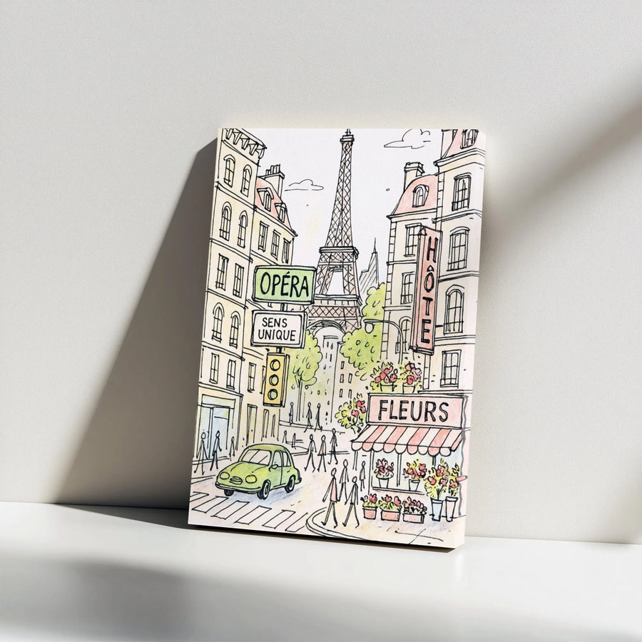 Parisian Street Scene Canvas Art | Eiffel Tower Sketch Print | Premium Gallery Wrap Wall Decor | Romantic French Cityscape Gift for Travel Lovers