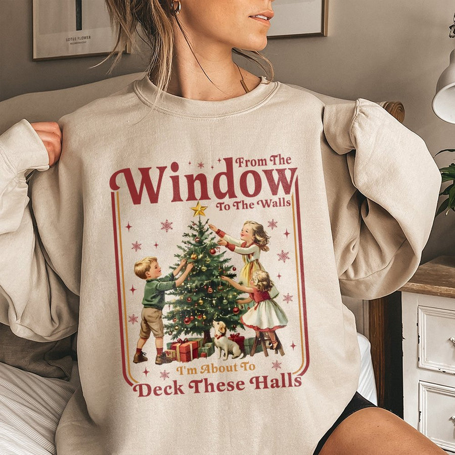 Funny Christmas Sweatshirt | Retro Deck The Halls Holiday Quote | Premium Cotton Blend Unisex Pullover | Festive Gift For Holiday Humor Lovers
