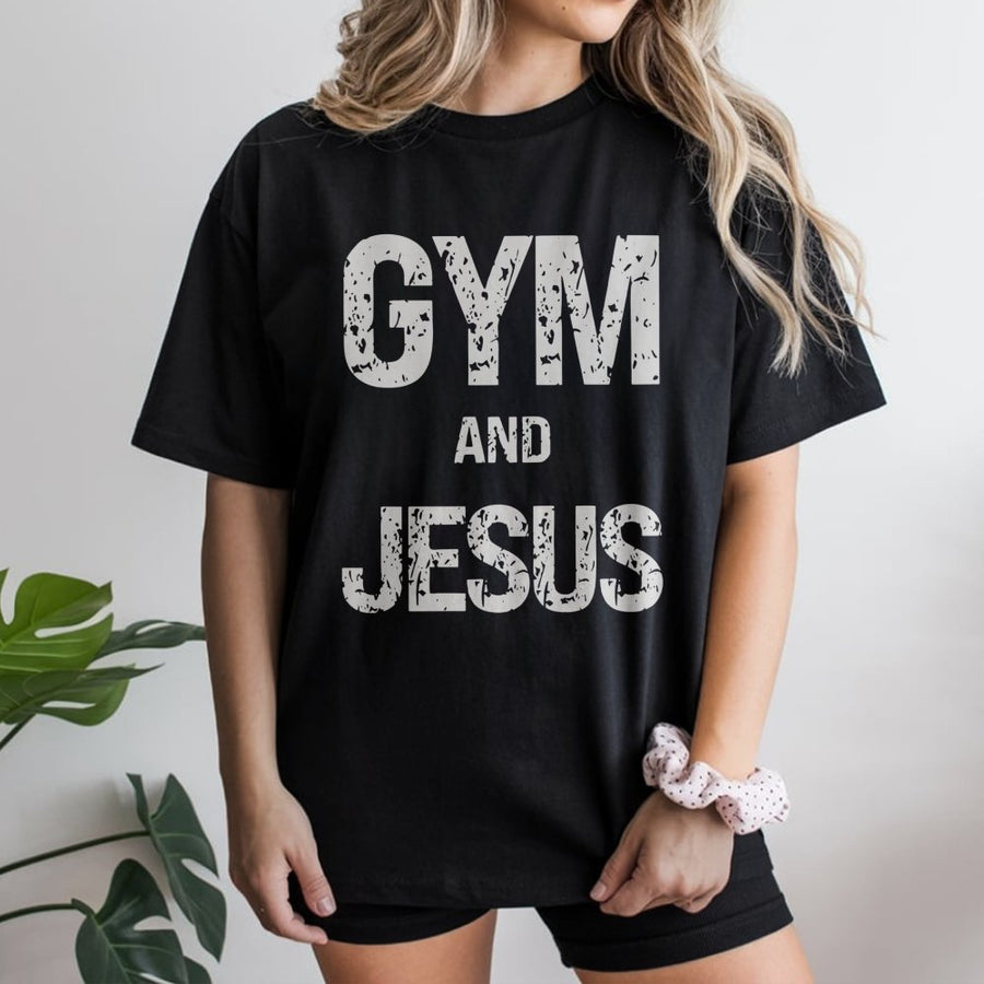 Gym and Jesus T-Shirt | Distressed Graphic Print | Premium Soft Cotton | Christian Bodybuilding Gift for Faith-Based Athletes