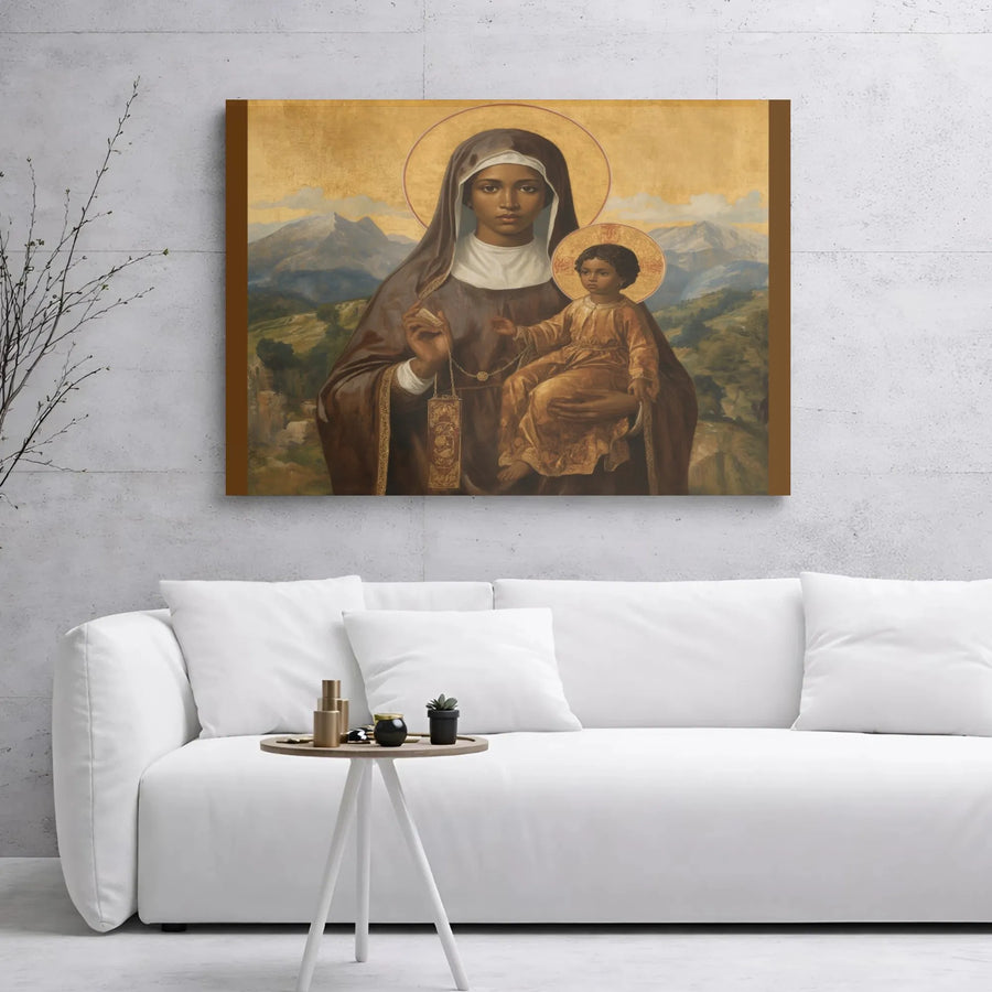 Black Madonna and Child Canvas Wall Art | Religious Portrait Gallery Wrap | Premium Fade-Resistant Print | Spiritual Home Decor Gift