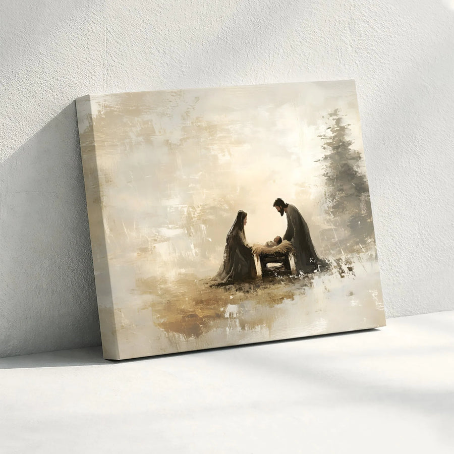 Nativity Scene Canvas Print | Abstract Religious Holy Family Wall Art | Premium Gallery Wrapped 1.25" Profile | Christian Christmas Home Decor Gift