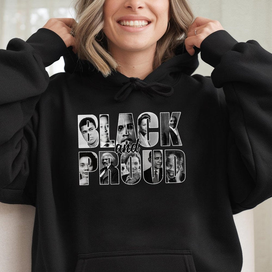 Black And Proud Hoodie | Historical Figures Graphic Print | Premium Cotton-Polyester Blend | Black History Month Gift For Adults