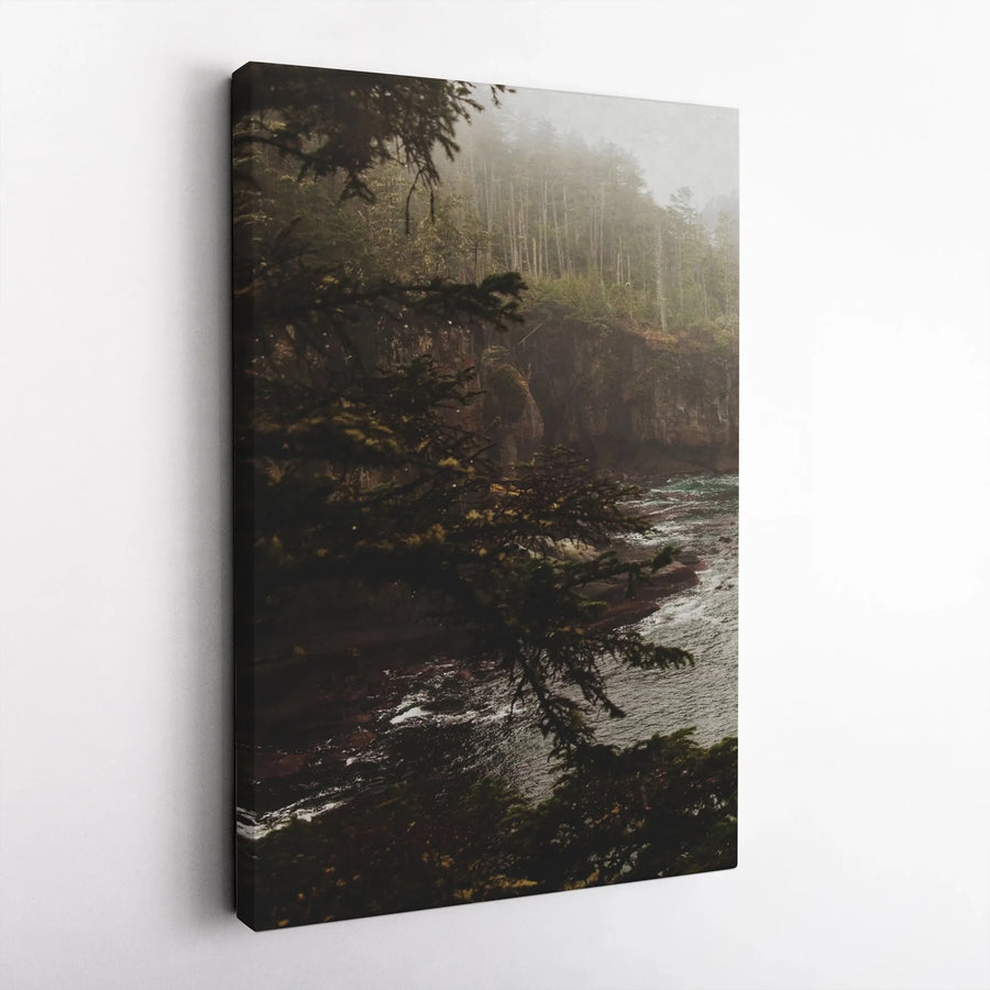 Foggy Coastal Forest Wall Art | Moody Evergreen Tree Landscape Print | 1.25-Inch Gallery Wrap Canvas | Premium Nature Home Decor Gift