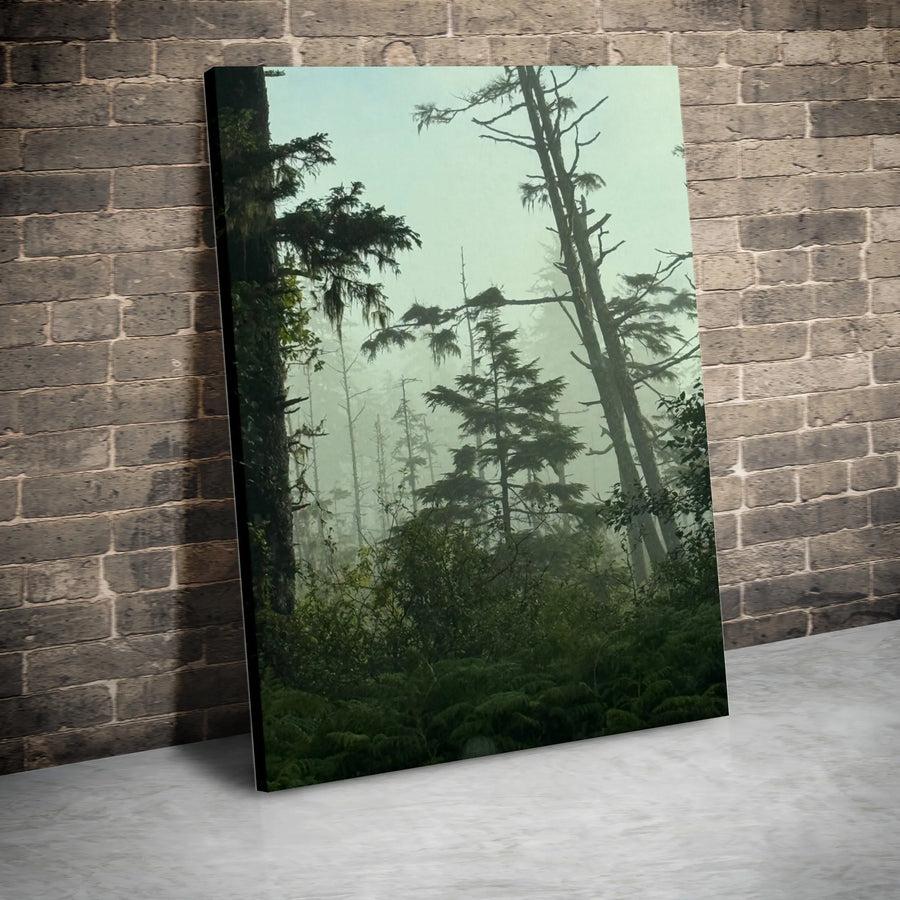 Foggy Forest Canvas Wall Art | Moody Evergreen Pine Trees Print | Premium Gallery Wrap 1.25 Inch Depth | Nature Inspired Home Office Decor