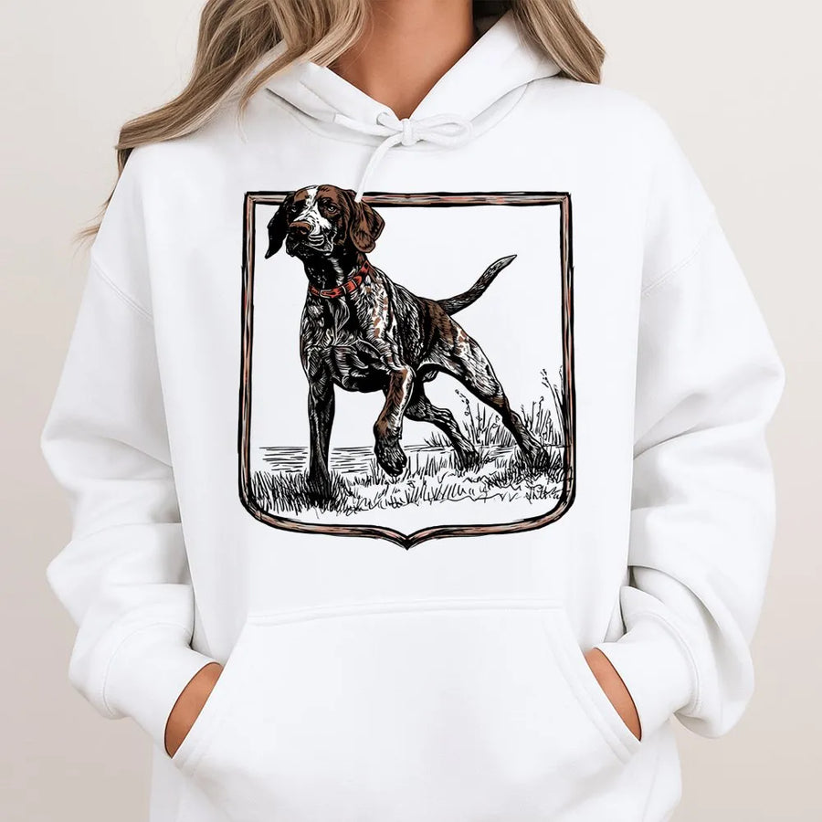 German Shorthaired Pointer Hoodie | Vintage Pointing Dog Graphic | Premium Cotton Blend | Gift for Bird Dog Hunter & Outdoor Enthusiast