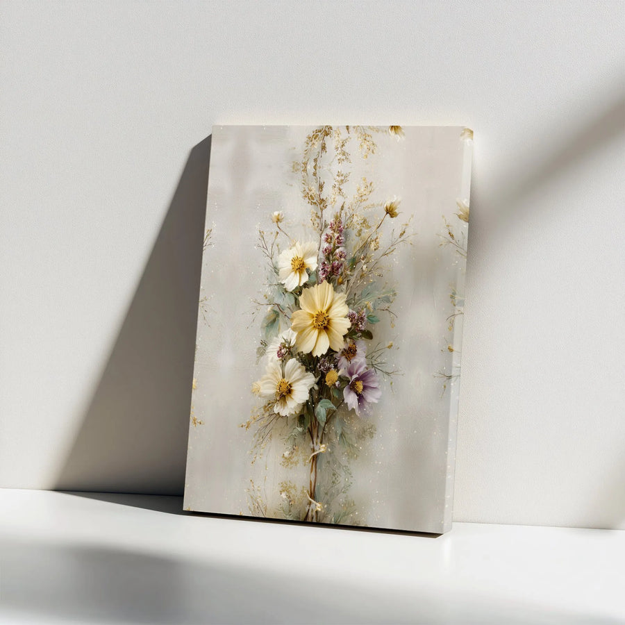 Wildflower Bouquet Canvas Wall Art | Botanical Gold Foil Floral Print | Gallery Wrapped 1.25 Inch Thick | Elegant Home Decor for Living Room Bedroom