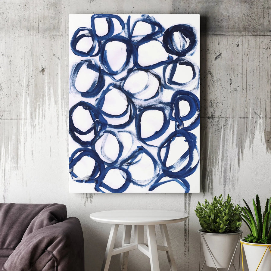Abstract Blue Loops Canvas Art | Modern Indigo Brushstroke Design | Premium 1.25" Gallery Wrap Canvas | Minimalist Wall Decor Gift for Home or Office