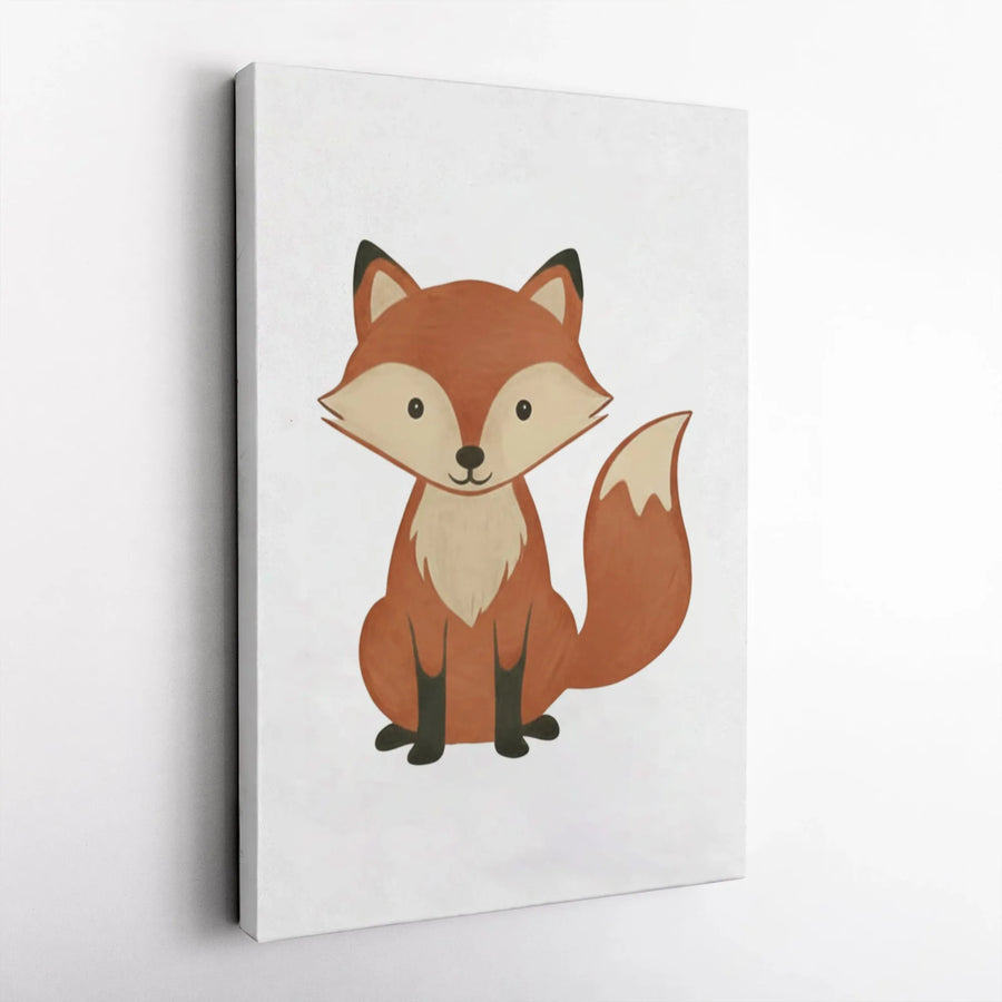 Cute Fox Canvas Wall Art | Minimalist Cartoon Woodland Animal Print | Premium Gallery Wrapped Canvas | Kids Room & Nursery Decor Gift