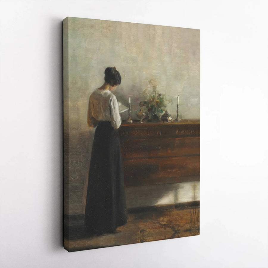 Vintage Woman Reading Canvas Print | Dark Academia Aesthetic Painting | Premium Gallery Wrapped Canvas | Living Room & Library Wall Decor
