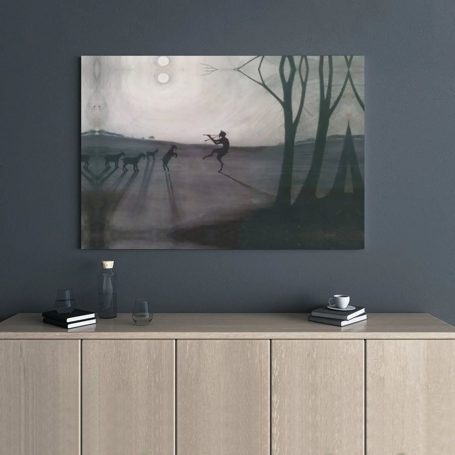 Faun Playing Flute Canvas Print | Mythical Forest Silhouette | Premium Gallery Wrapped Decor | Whimsical Nature Wall Art for Home Office