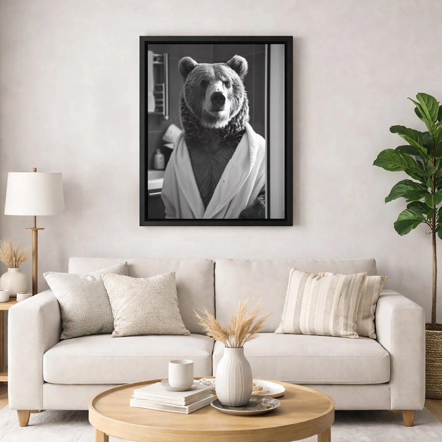 Bear In A Bathrobe Canvas Print | Funny Bathroom Wall Art | Premium Gallery-Wrapped Portrait | Unique Home Decor Gift For Animal Lovers