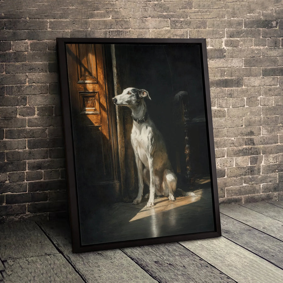 Greyhound Dog Portrait Wall Art | Vintage Oil Painting Style in Sunlight | Premium Gallery Wrapped Canvas | Classic Dog Lover Home Decor Gift