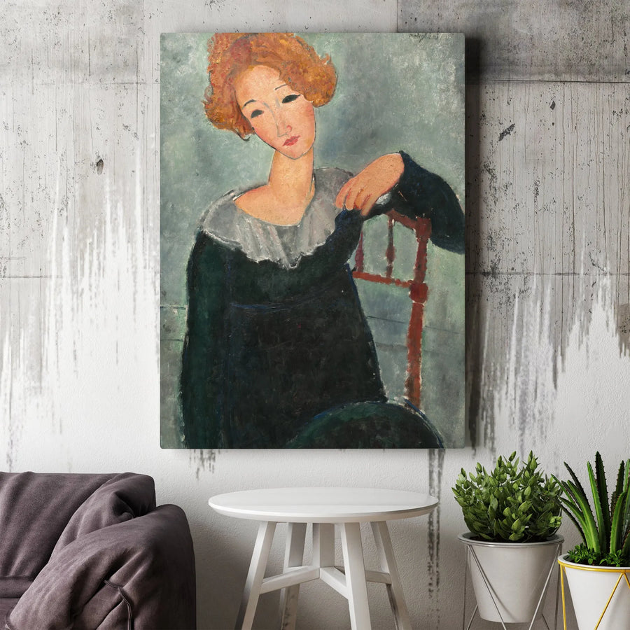 Modigliani Jeanne Hebuterne Vertical Canvas | Famous Modernist Portrait Print | Premium Thick Gallery Wrap Canvas | Collector's Gift for Art Lover