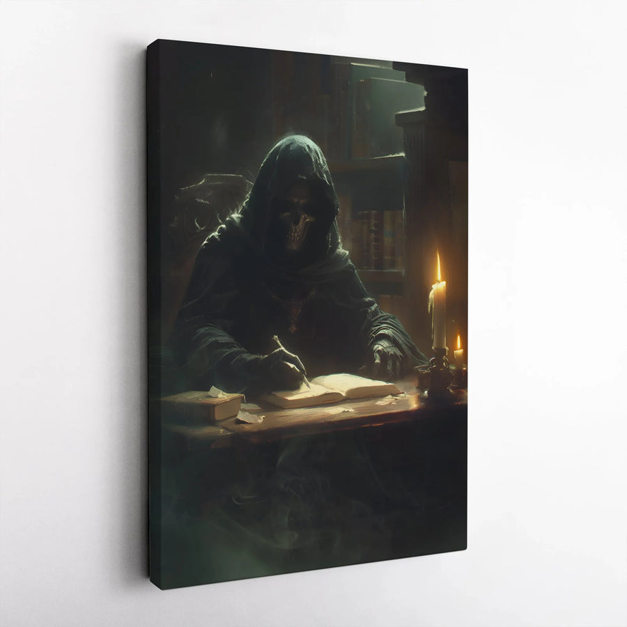 Grim Reaper Canvas Print | Gothic Occult Desk Writing Art | Premium 1.25" Thick Gallery Wrap | Dark Academia Home Decor Gift