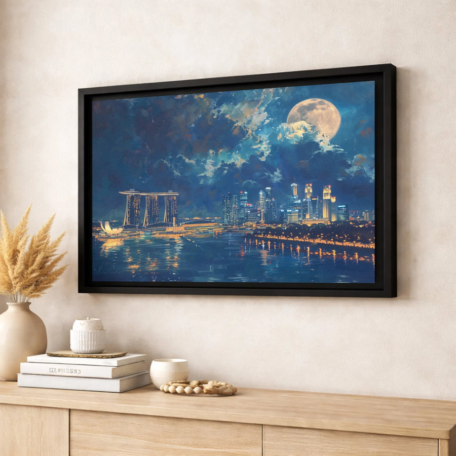 Singapore Skyline Canvas Art | Marina Bay Sands Night View | Premium Gallery Wrap Print | Travel Home Decor Gift