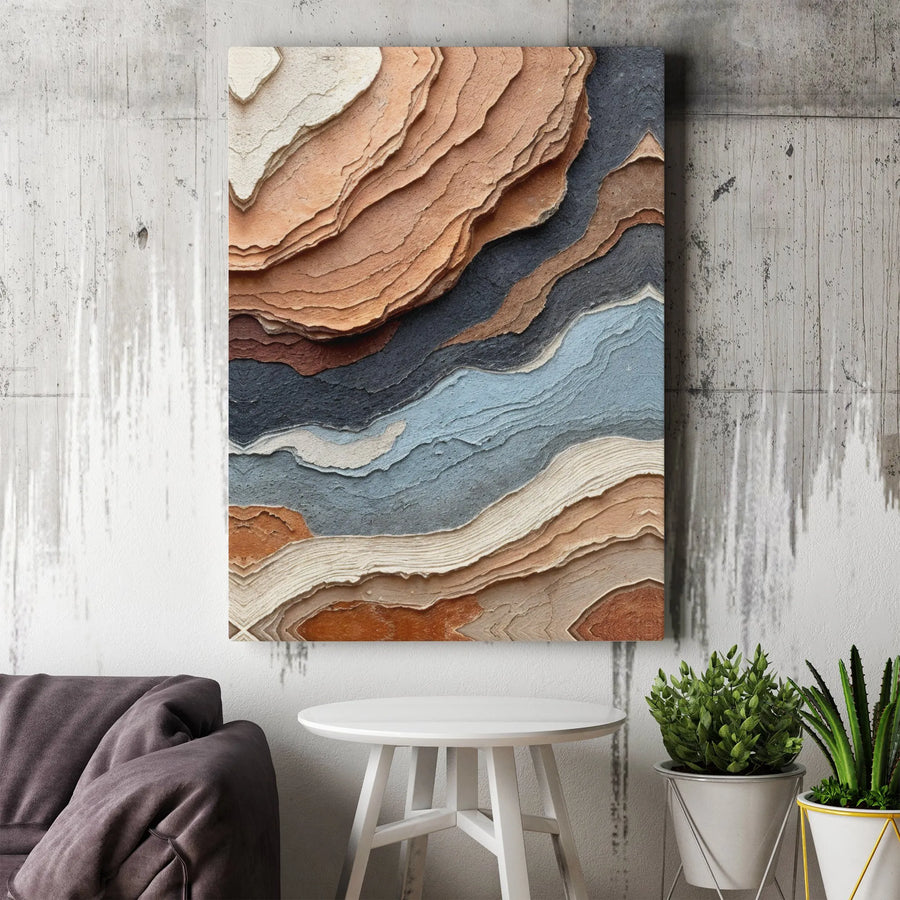 Abstract Earth Tones Wall Art | Textured Stone Layered Landscape Print | Premium 1.25" Gallery Wrap Canvas | Modern Home & Office Decor Gift