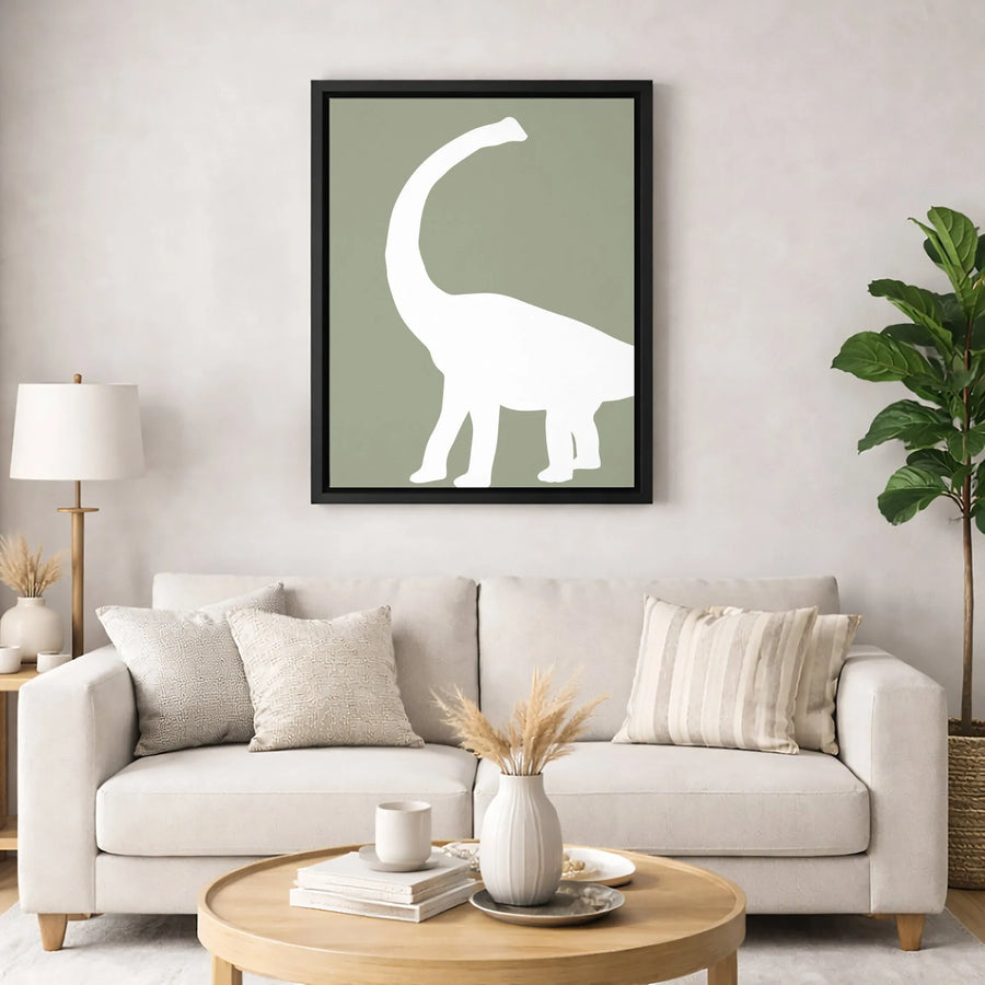 Minimalist Brachiosaurus Canvas Print | Sage Green Dinosaur Silhouette Wall Art | Premium Gallery-Wrapped Decor | Nursery or Kids Room Gift