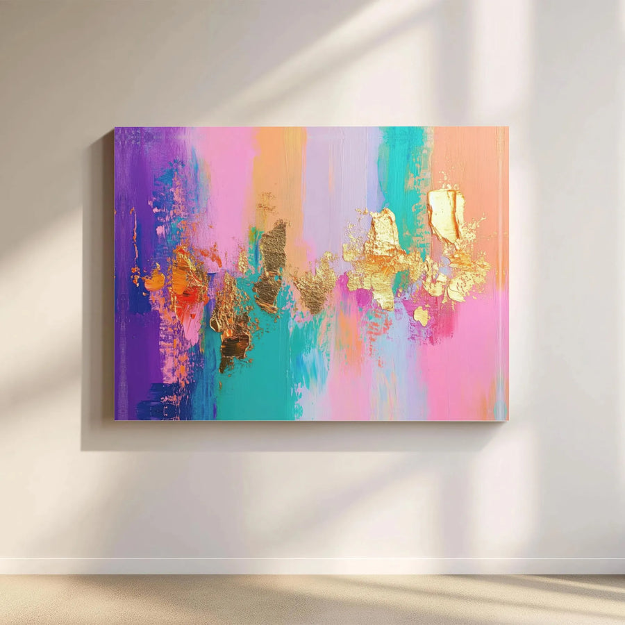 Abstract Canvas Wall Art | Colorful Gold Accent Painting Print | Premium Gallery Wrapped Canvas | Modern Living Room Decor Gift