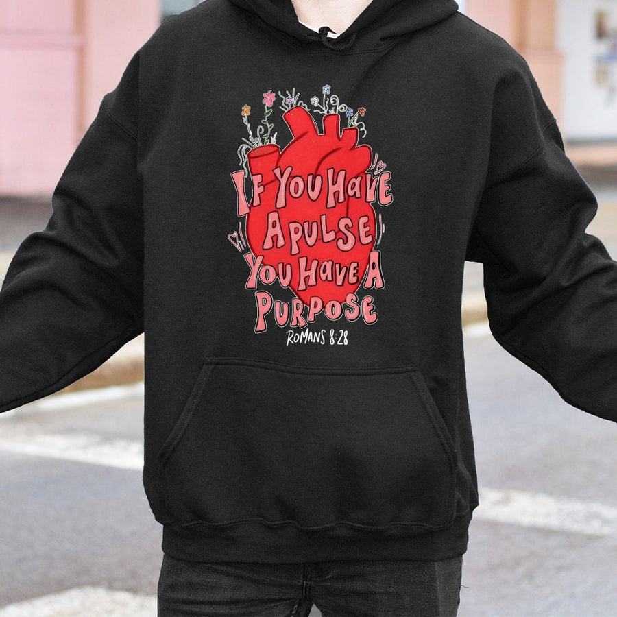 If You Have A Pulse You Have A Purpose Hoodie | Floral Anatomical Heart Bible Verse Design | Premium Cotton Blend | Christian Faith Gift For Her