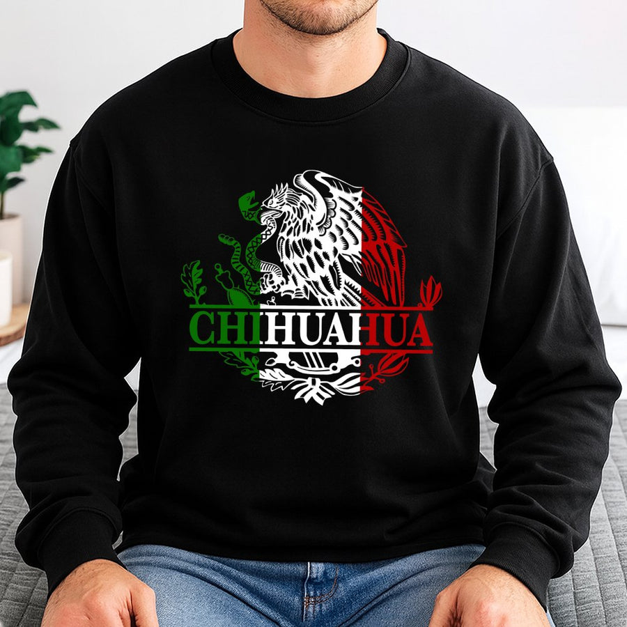Chihuahua Mexico Eagle Emblem Sweatshirt | Vintage Mexican Flag Graphic | Premium Cotton Blend Crewneck | Heritage Gift for Proud Mexican Heritage