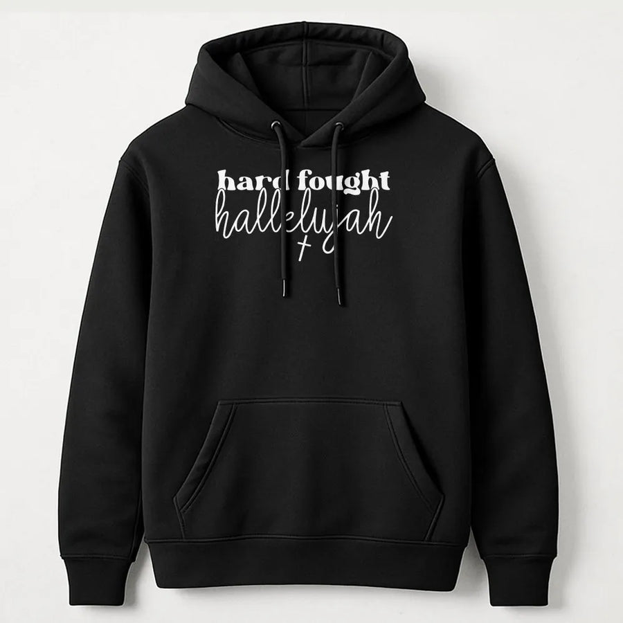 Christian Faith Hoodie | Hard Fought Hallelujah Vintage Graphic | Soft Breathable Cotton | Inspirational Religious Gift for Women